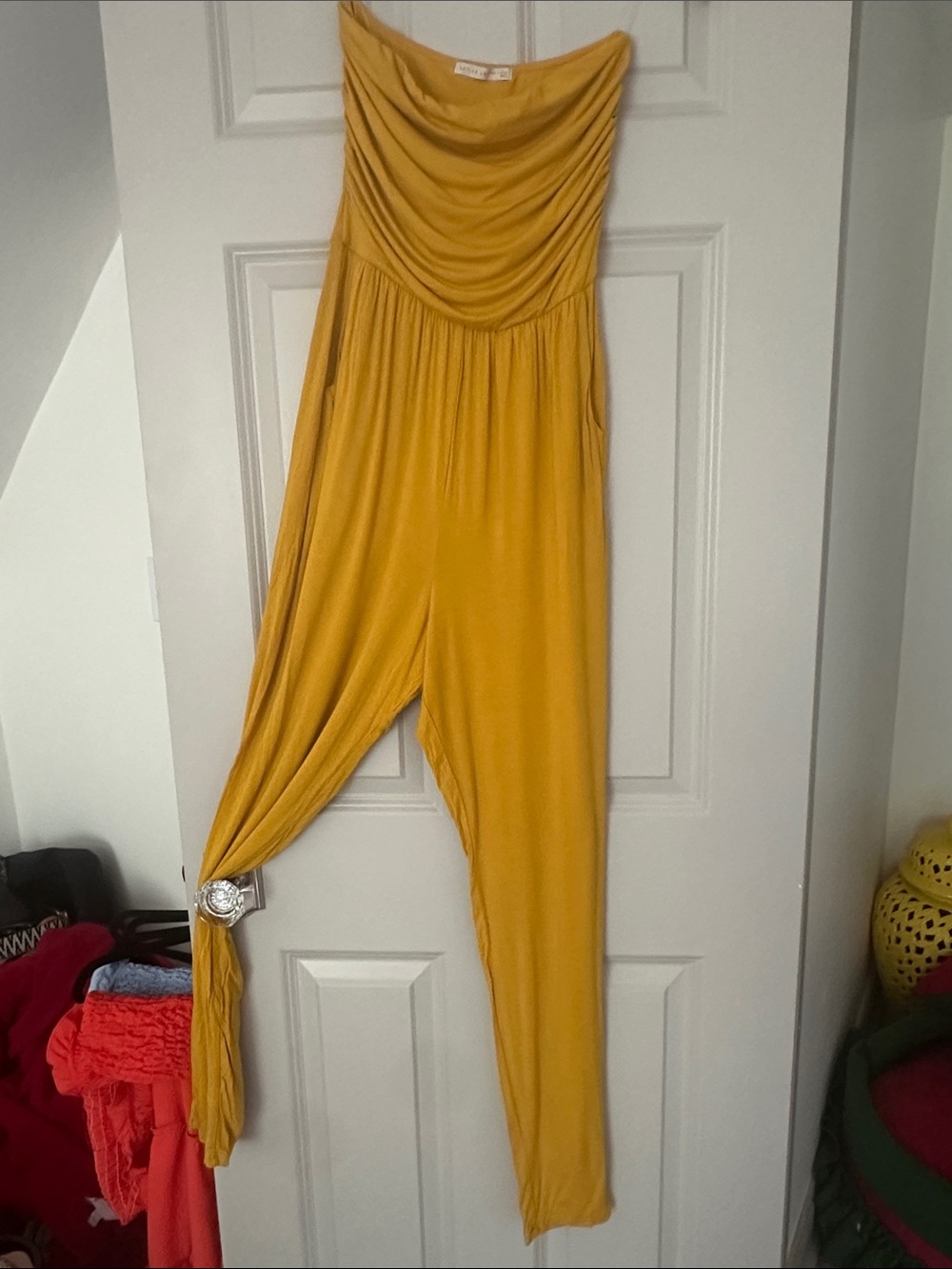 Mustard Yellow Strapless Jumpsuit